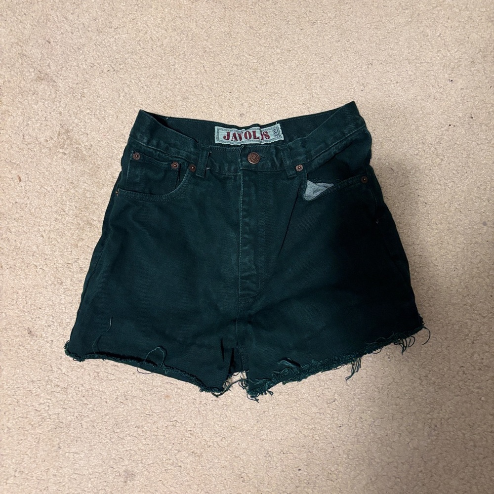 High Waist Dark Green Denim Shorts
